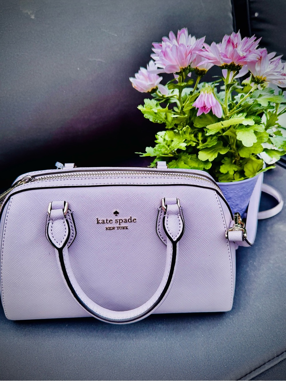 kate spade Lavender Saffiano Dome Satchel with Gold Hardware